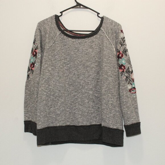 Knox Rose Embroidered Sweater Grey Floral Women’s Size Medium - Picture 2 of 6